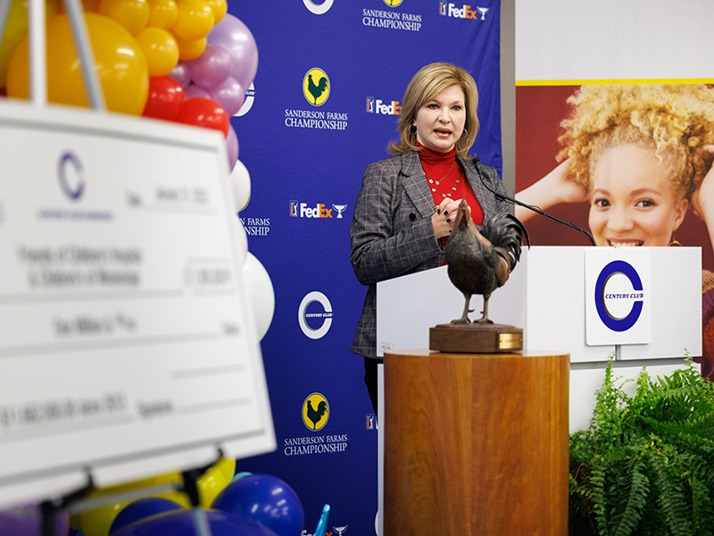 Dr. LouAnn Woodward, vice chancellor for health affairs and dean of the School of Medicine, thanks Century Club Charities and Friends of Children's Hospital for their support of Children's of Mississippi.